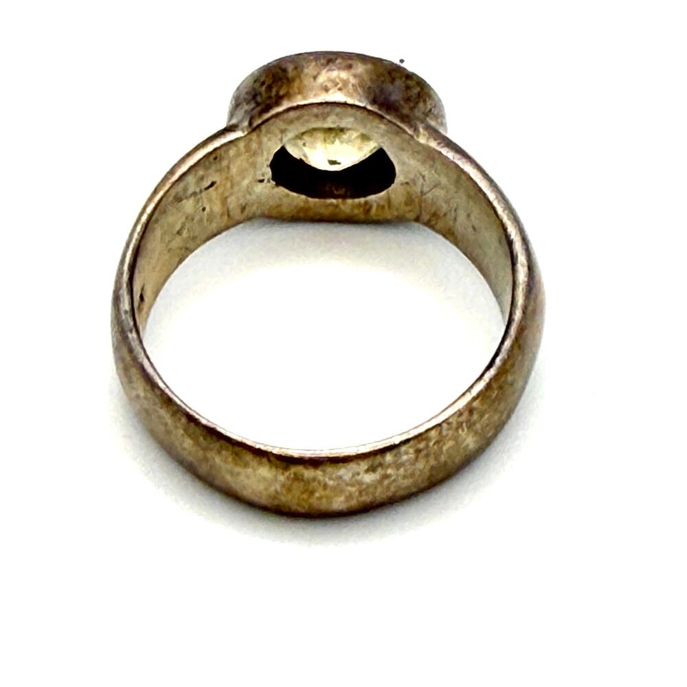 Vintage 90s Sterling Silver Stamped Yellow Citrine Solitaire Bezel Ring - Picture 5 of 6